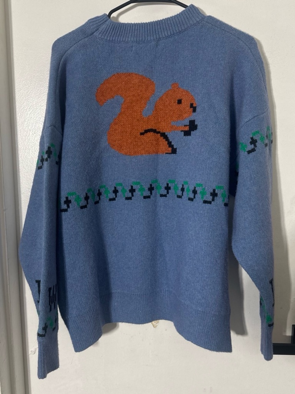 Loewe  Blue Crewneck Sweater with Orange Squirrel Motif